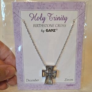 GANZ Silver Holy Trinity Birthstone Necklace-December